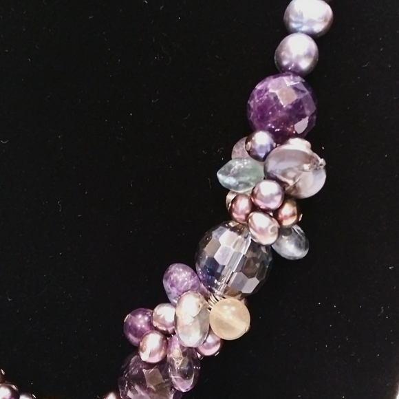 Genuine Pearl Amethyst Crystal Gemstone Necklace - Picture 7 of 10